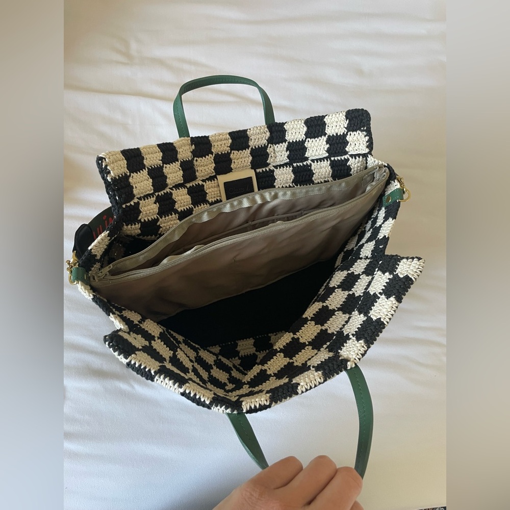 Clare V Summer Simple Tote Black/Cream Crochet Checker - Picture 12 of 14